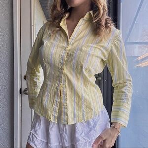 New York & Company Yellow Striped Button-Down Shirt